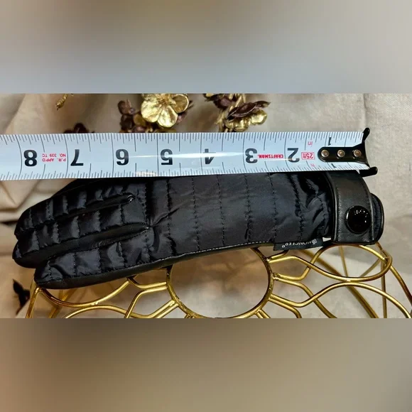 Moncler Black GUANTI Quilted Leather Wool Women’s Gloves Size Medium - Picture 6 of 11